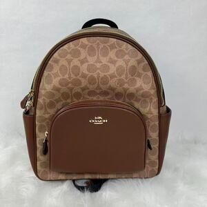 Coach Court Backpack In Blocked Signature Canvas CZ176 Gold/Tan/Brown NWT